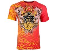 Archaic by Affliction Pestilence Men's T-Shirt, Sunset Chevron Orange/Evening Red, XL