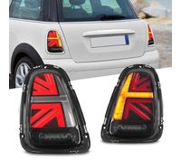 Archaic JCW Union Jack Tail lights Assembly for Mini Cooper & Coopers Hatchback R56 R57 R58 R59 2007-2013,Rear Lamps with Sequential Turn Signal Lamps,Pairs