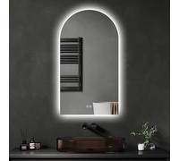 Archaluxe Bathroom Mirror with Lighting, 50 x 90 cm, Curved LED Bathroom Mirror, Bathroom Mirror with Anti-Fog, Touch Switch, Dimmable, 3 Light Colours, Anti-Fog, LED Mirror Bathroom for Bathroom
