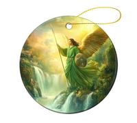 Archangel Gabriel Christmas Hanging Ornaments Round Ceramic Pendant 2.8" Keepsake Xmas Tree Decor