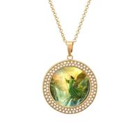 Archangel Gabriel Women's Round Diamond Necklace Vintage Alloy Pendants Multicolored Sparkly Jewelry