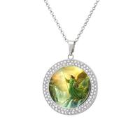 Archangel Gabriel Women's Round Diamond Necklace Vintage Alloy Pendants Multicolored Sparkly Jewelry