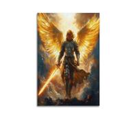 Archangel Michael Canvas Wall Art, Warrior of God Divine Wings Framed Poster, Archangel Christian Wall Decor, Angel Battling Satan Decor08x12inch(20x30cm)