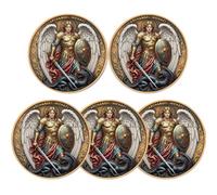 Archangel Michael Prayer Challenge Coin with Dragon Design, Bronze Finish Inspirational Token (Pack of 5)