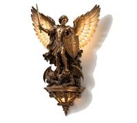 Archangel Michael Wall Lamp - 8in Resin Wall Sconce, Gothic Angel Light, Medieval LED Wall Decor for Bedroom, Living Room Hallway, Great Gift for Gothic Decor and Mythology Enthusiasts (Archangel)