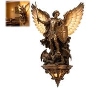 Archangel Michael Wall Sconce,Medieval Gothic LED Guardian Angel Wall Light,Vintage Religious Angel Statue Wall Lamp,Home Art Decorative Sculpture Lamp for Bedroom,Living Room,Hallway