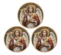 Archangel Raphael Challenge Coin with Raphael Protection Coin 3-Pack | Double sided ecclesiastical coin,healer angel Deep 3D Engraving, prayer text motif,zinc alloy, 1.57inch size