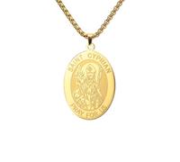 Archangel Saint Michael Protect Us Necklace Stainless Steel Benedict of Nursia Cyprian Oval Religious Medal Pendant Protection Amulet Jewelry Catholic Gift for Men Women