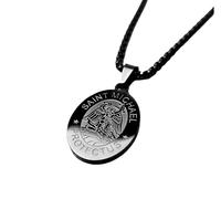 Archangel St Saint Michael warrior protector black titanium medal Chain necklace pendant warrior angel who leads God’s armies protection