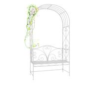 Arche de jardin robuste en métal avec banc intégré, 114 x 208 cm, treillis extérieur pour décoration de mariage dans le jardin, tonnelle d'intérieur avec ornements, pergola blanche décorative