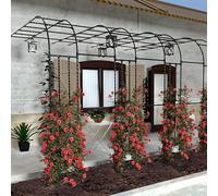 Arche de treillis métallique d'extérieur pour plantes grimpantes, 2,40 m x 2,65 m, structure noire, support pour rosiers à demi-face, pour la décoration de la maison, du jardin et de la cour.