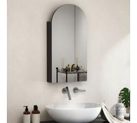 Arched Bathroom Mirror Cabinet with Adjustable Glass Shelves HOMCOM Black One Size
