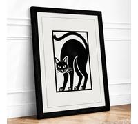 Arched Cat Geometric Framed Wall Art Print A2 (59.4×42cm) Black, Wall Decor for Living Room, Bedroom, Office & Home, Ready to Hang, Art Gift