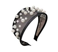 Arched Faux Pearl Headband Wide Fabric Hair Hoop Headwear, Black | Tea Dates and Event