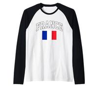 Arched France Typography and Flag Raglan Baseball Tee