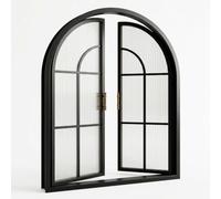 Arched French Window, Customizable Metal Casement, Indoor Glass Partition | Iron Frame, Tempered Glass, Home Divider, Living Room, Bathroom Decor(Black,H*W 27.17*27.17in)