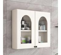 Arched Glass Door Bathroom Wall Cabinet, Hanging Storage Organizer with Double Doors, Medicine Cabinet for Kitchen Laundry Room Living Room