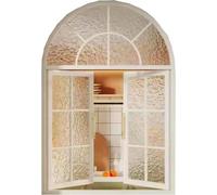 Arched Iron Interior Window | Carbon Steel Frame French Style Glass Partition Window with Swing Open Door for Home Kitchen Decor Renovation