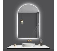 Arched LED Bathroom Mirror with Anti-Fog & Time/Temperature Display - Dimmable Wall Mounted Vanity Mirror, 3 Colour Backlit Makeup Mirror, Smart Touch Switch, UK Plug
