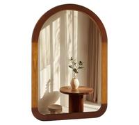 Arched Mirror 24 x 36 Inch,Brown Wood Rustic Bathroom Tempered Wall Mirror with Wood Frame,Round Corner Arch Farmhouse Wooden Vanity Mirror for Living Room,Entryway or Bedroom（Walnut Brown）