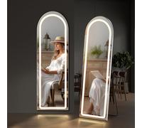 Arched Mirror Full Length with LED Lights, 16"x60" Body Wall Mirrors, Floor Standing Hanging Leaning, Tall Arch Mirror with Stand Aluminum Alloy Frame, Dimmable 3-Color Lighting for Bedroom Cloakroom