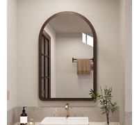Arched Rounded Corner Bathroom Mirror, 4.0mm HD Dressing Mirror Shaving Mirror, Hanging Or Leaning, For Entrance, Living Room, Bedroom, Cream White/Wood/Walnut(Brown,46 * 60cm/18.11 * 23.62in)