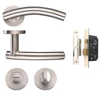 Arched T-Bar Bathroom Door Handle Lever On Round Rose Furniture in Stainless Steel Finish from Ironmongery Hardware Online