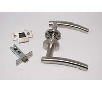 Arched T-Bar Door Handle Lever On Rose - Latch ONLY Pack - Satin Stainless Steel