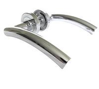 ARCHED T BAR Internal Door Handle Pair Lever on Rose in Satin Stainless Steel Polished Stainless Steel