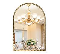 Arched Wall Mirror for Bathroom - 24"x36" Metal Beaded Frame Decorative Accent Mirror, Large Modern Rustic Distressed Hanging Wall Decor for Washroom, Bedroom, Living Room, Entryway, Antique Gold