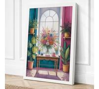 Arched Window, Flowers Boho Canvas Wall Art Print 18x12 Inch (46 x 30 cm)