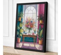 Arched Window, Flowers Boho Canvas Wall Art Print 18x12 Inch (46 x 30 cm)