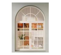 Arched Window Frame Decorative Wall Like Casement, French Arched Window for Dining Kitchen Cafe Flower Shop (Black, 58.5x58.5in)