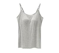 Archedeer Women Camisoles Tops With Built-In Bra Without Steel Ring Bra Solid Color Adjustable Spaghetti Strap 2 in 1 Tank Top Pajamas for Homewear (Grey, M)