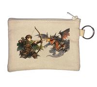 Archer Facing Fiery Dragon Battle Key Chain Coin Purse Beige