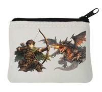 Archer Facing Fiery Dragon Battle Neoprene Coin Purse Pouch 10x11cm White