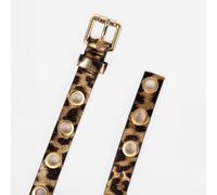 Archer Italian Leather Skinny Porthole Belt- Natural, Leopard Print Sarta Brown S