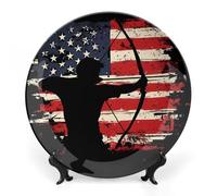 Archer Shooting U.S. Flag Bone China Decorative Plate Ceramic Plates Wall Decor with Display Stand 7inch