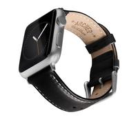 Archer Watch Straps - Top Grain Leather Straps for Apple Watch (Black/Natural White Thread, Matte Silver Hardware, 40/41/42mm)