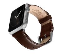 Archer Watch Straps - Top Grain Leather Straps for Apple Watch (Dark Chestnut/Natural White Thread, Matte Silver Hardware, 44/45/46/49mm)