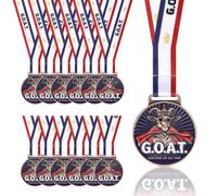 Archerest 12Pcs Goat Medal with Neck Ribbons, 2 Inch Greatest of All Time Medals Bulk, G.O.A.T. 3D Pendant Award for Sports Winner Team Tournament & Championship MVP Collections