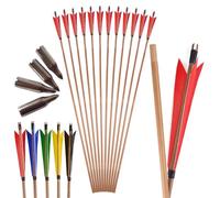 Archery 6/12 Pcs Traditional bamboo Arrows with 5 Inch Turkey Feathers Hunting Shooting Targeting Arrows Suit for Recurve Bow Long bow Traditional Bow (6, Red, Arrowhead type 2)