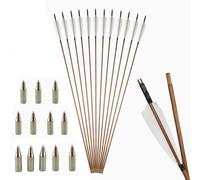Archery 6/12Pcs 5 inch Shield Turkey Feather bamboo Arrow Hunting Target Practice Bamboo Arrow for Recurve Bow Traditional Bow Long Bow (with arrowhead, 12)
