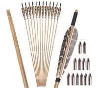 Archery 6/12Pcs 5 inch Teardrop Shape Turkey Feather bamboo Arrow Bamboo Arrows with A Shaft Diameter of 8 mm Hunting Target Practice Arrow (arrow + Arrowheads Type 1, 6)