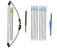 Archery Compound Shooting Bow & 10 Arrows 26" 12lb Quiver Arm Guard Finger Youth