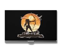 Archery Girl Archer Bow Vintage Sunset Business Card Holder Metal Wallet Credit Card ID Case for Men Women