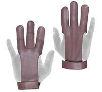 Archery Glove 3 Finger - 100% Genuine Leather with Velcro Strap - Traditional Shooting Glove for Recurve & Longbow - For Men & Women - Black, Beige, Light Brown, Dark Brown - Comfortable & Durable