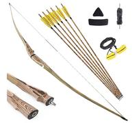 Archery Takedown Traditional Longbow Recurve Bow and Arrows Set, 60” 62" 64" Detachable Hunting Bow Triangle Long Bow 20-50lbs Wooden Horsebow for Adult Hunting Practice (64" /Bow Set, 50lbs)
