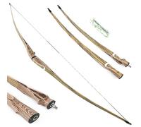 Archery Takedown Traditional Longbow Recurve Bow and Arrows Set, 60” 62" 64" Detachable Hunting Bow Triangle Long Bow 20-50lbs Wooden Horsebow for Adult Hunting Practice (64" /Only Bow, 40lbs)