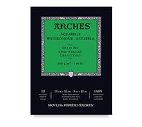 ARCHES 23 x 31 cm 300 GSM Cold Pressed Short Side Glued Pad Watercolour Paper - Natural White (Pack of 12 Sheets)